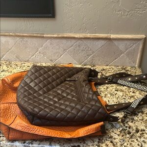 Stylish Faux Orange and Brown Women's 2 In One Travel Bag